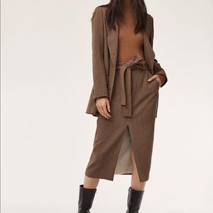 Wilfred Brown Midi Pencil Skirt with Front Slit